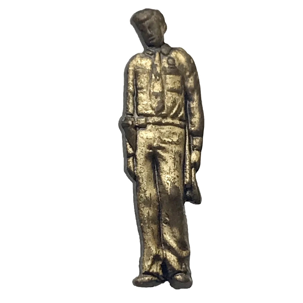 Vintage Brass ROTC Honor Guard Lapel Pin – Soldier Figure w/ Holster, 1940s–70s